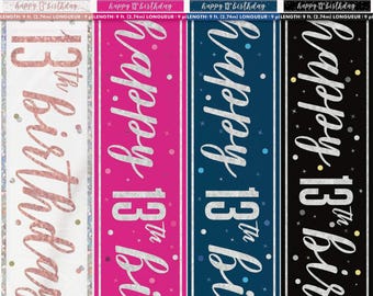 13th Birthday Banner Age 13 - Choose Colour From List