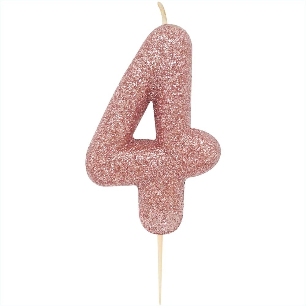 Rose Gold Glitter Numeral Moulded Candle Number 4 4th Etsy