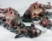 Set of 4 Antique Chinese Carved Rosewood Statue of Ox Water Buffalo.