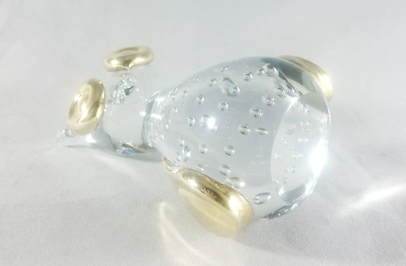 Vintage Owl Paperweight Figurine Clear and Gold Art Glass Controlled Bubbles. Etsy