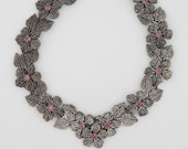 NAPIER Flower Purple Rhinestone Statement Necklace - 1960