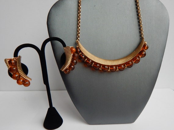NAPIER Honey Brown Bead Necklace Earrings Demi - … - image 2