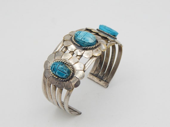 EGYPTIAN REVIVAL Scarab Cuff Bracelet - image 2