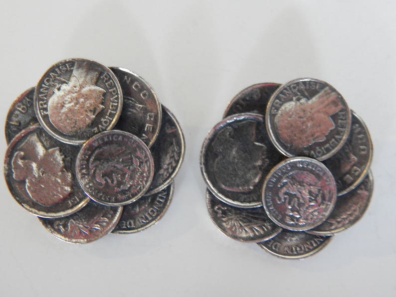 Amazing NAPIER Foreign Coin Charm Bracelet and Matching Earrings Unusual Piece
