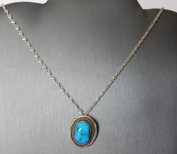 STERLING Turquoise Pendant Necklace - Gorgeous Oc… - image 1