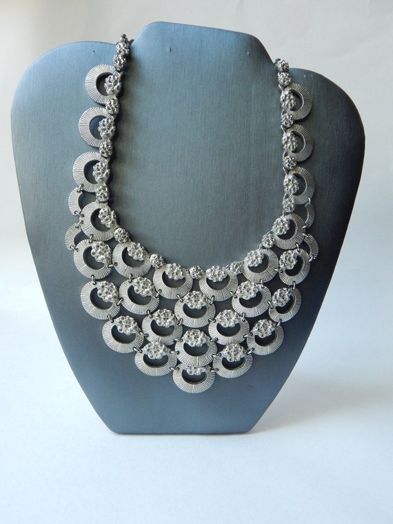 MONET Brutalist Bib Statement Necklace - Silver