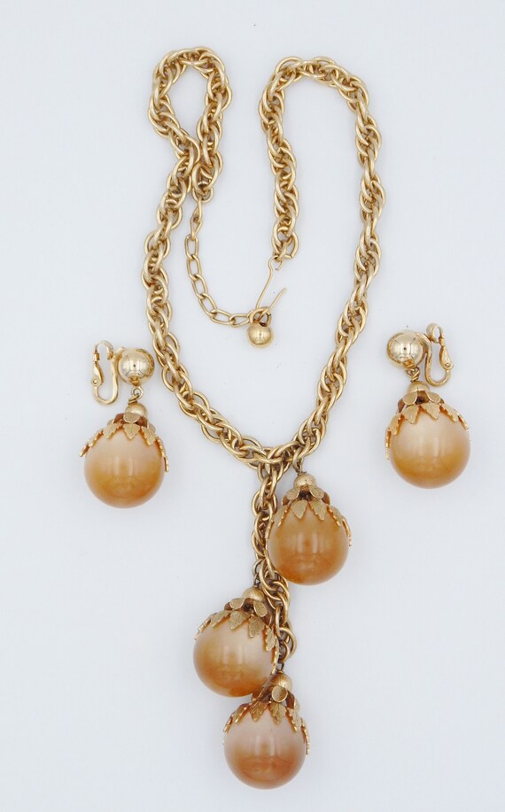 NAPIER Moonglow Champagne Drop Necklace Earrings - 1950 Set View 3