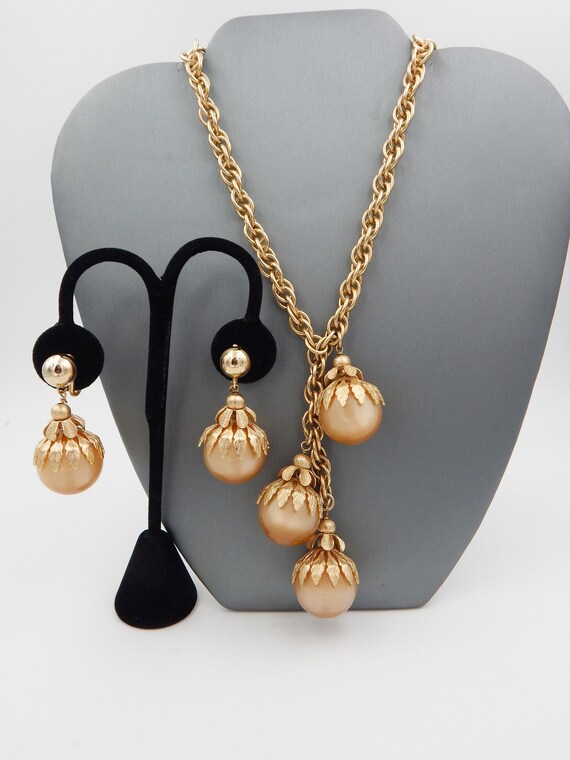 NAPIER Moonglow Champagne Drop Necklace Earrings - 1950 Set View 2