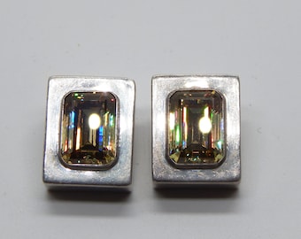 Kalibre Harlene Korey Sterling Silver Cube Earrings 1985 Dichroic Crystal Vintage Designer Jewelry