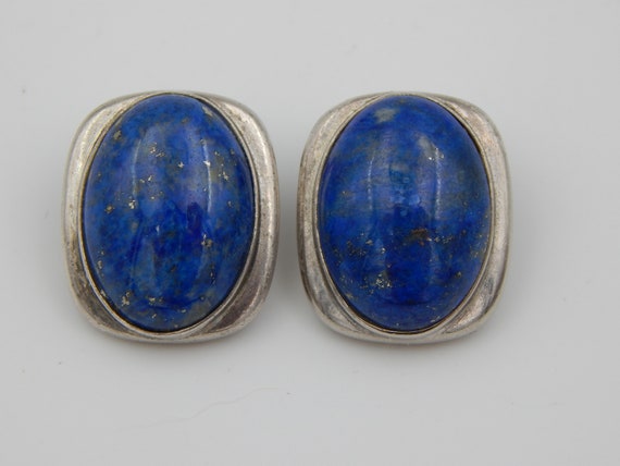 STERLING 925 Lapis (?) Mid Century Style Earrings… - image 3