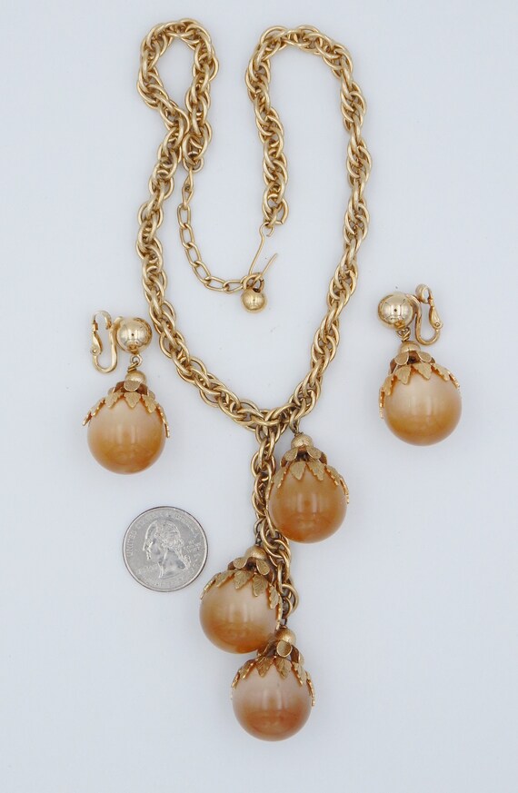 NAPIER Moonglow Champagne Drop Necklace Earrings - 1950 Set View 4