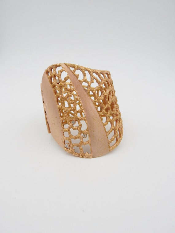 MONET Brutalist Cuff Statement - Rhinestones Rose… - image 1