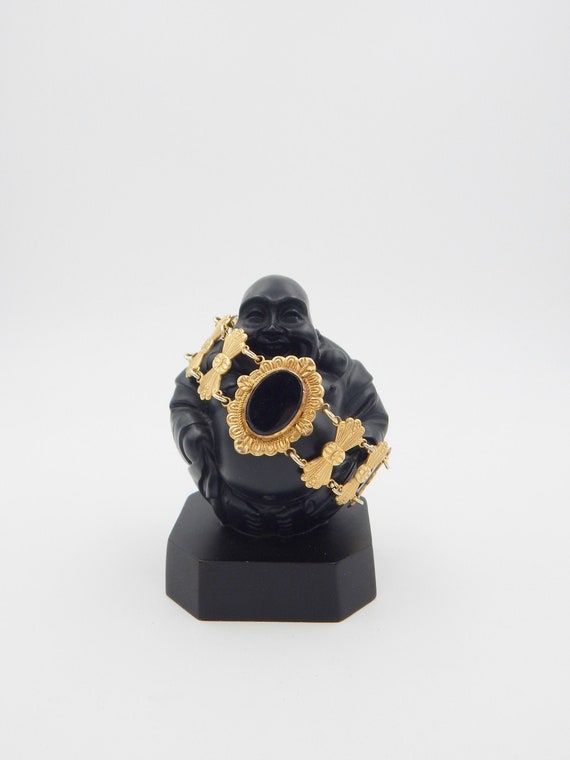 FINBERG Victorian Gold-Plate Black Glass Bracelet 