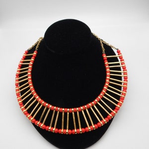 ANNE KLEIN for ACCESSOCRAFT Cleopatra Collar Statement Necklace - Red Bead Gold Plate