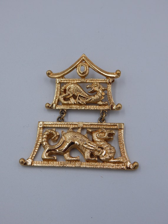 MONET Dragon Pogoda Asian Influence Brooch Pin - … - image 1