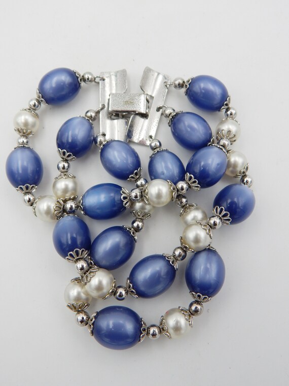 NAPIER Blue Moonglow & Faux Pearl Triple Strand B… - image 3