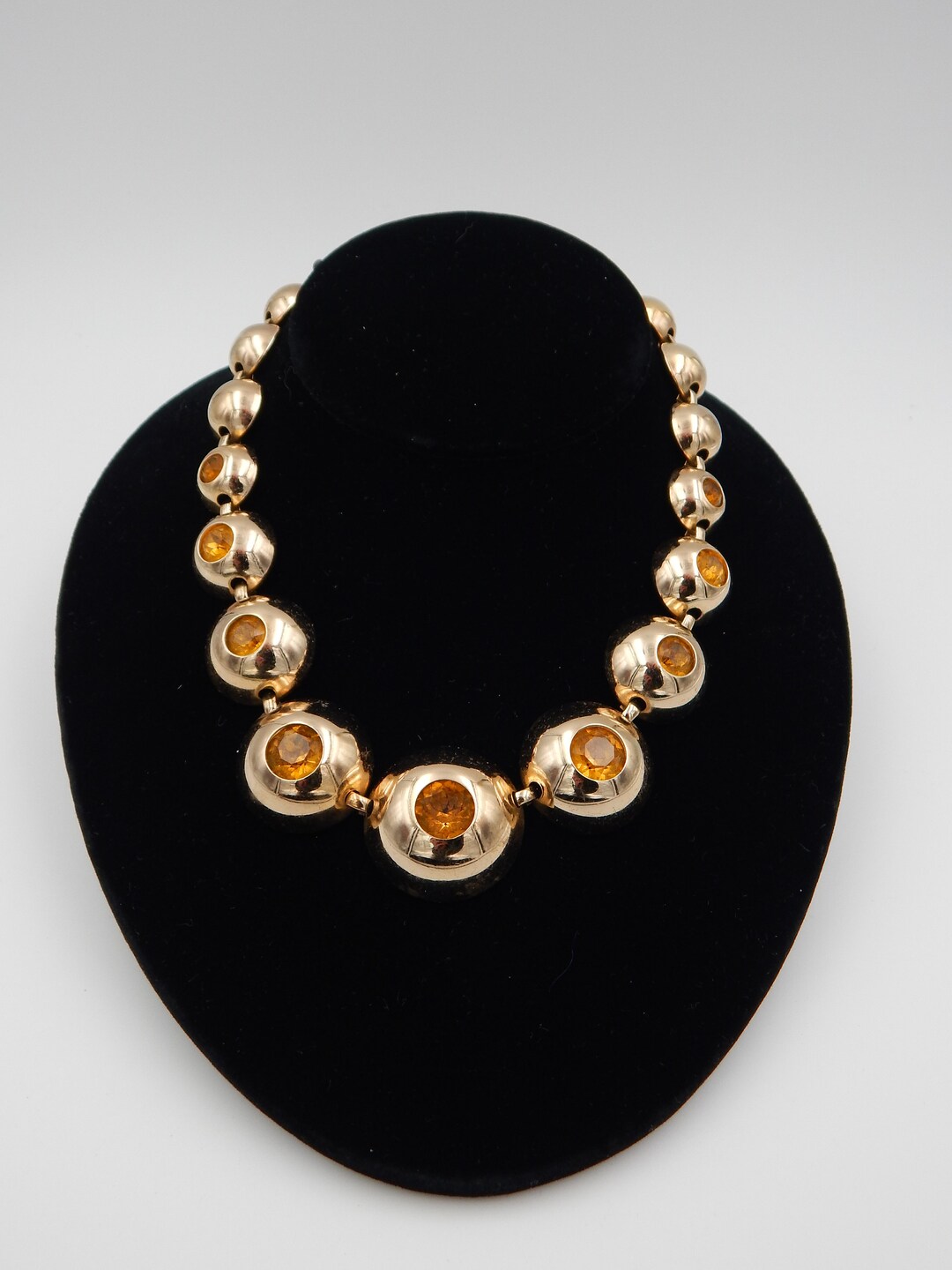 NAPIER Rhinestone Necklace Domed Links Yellow Brown - Etsy