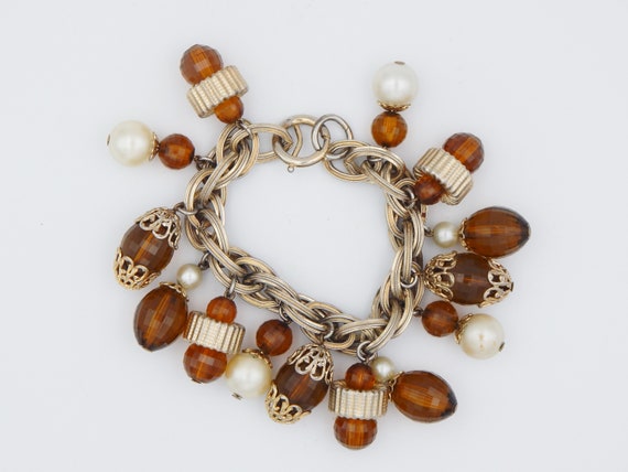 NAPIER Lucite Charm Faux Pearl Charm Bracelet - 1… - image 1