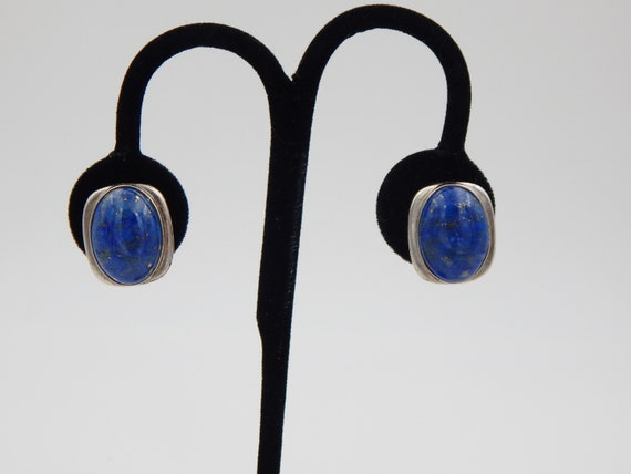 STERLING 925 Lapis (?) Mid Century Style Earrings… - image 2