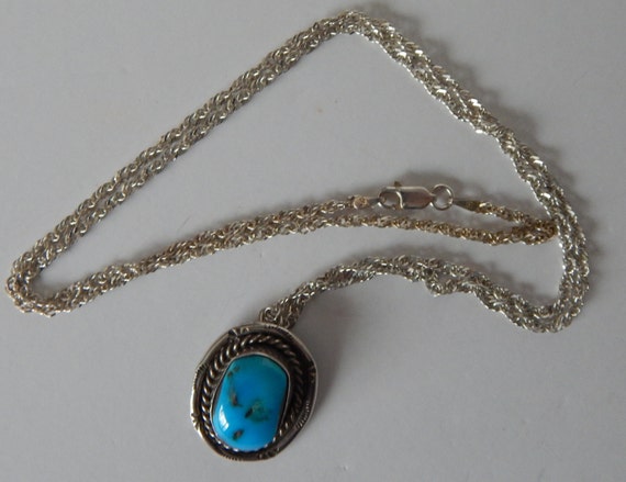 STERLING Turquoise Pendant Necklace - Gorgeous Oc… - image 2