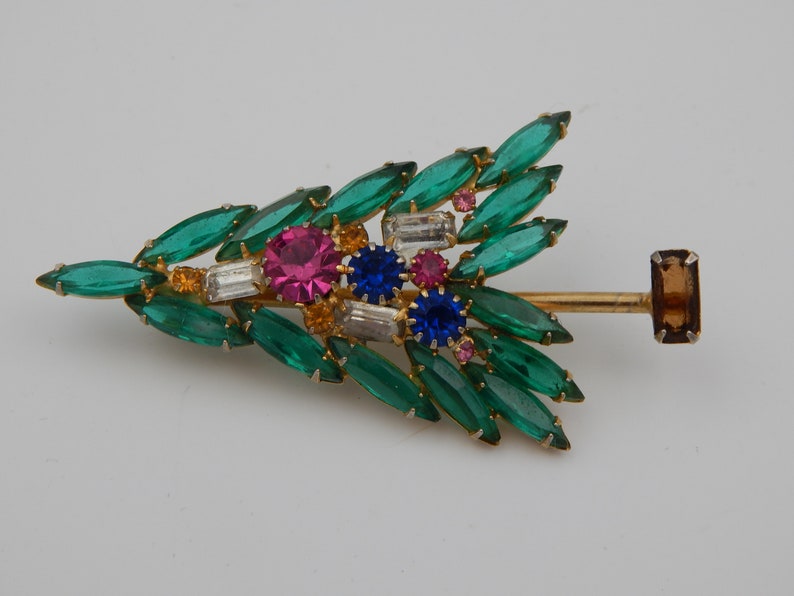CHRISTMAS TREE Pin Open Back Rhinestones Festive