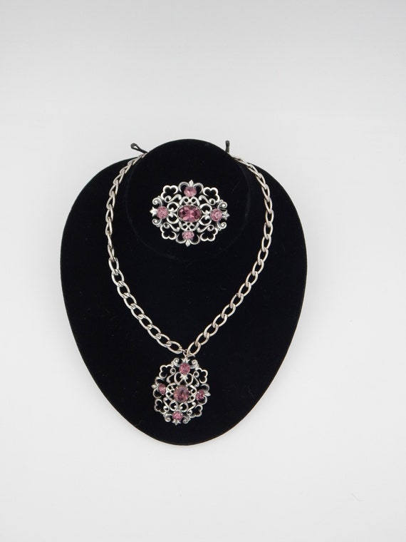 NAPIER Purple Silver Filigree Pendant Necklace & … - image 1