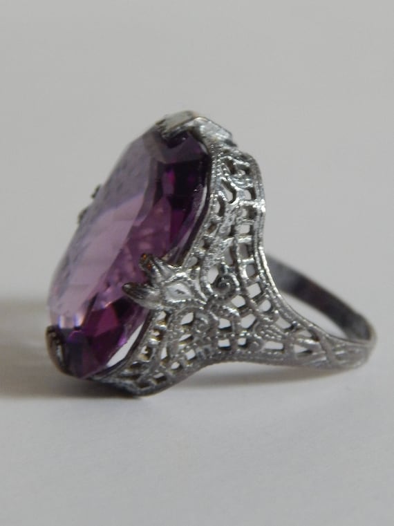 ART DECO STERLING Ring - Faceted Purple Glass Ston