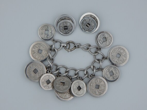 NAPIER Asian Coin Charm Bracelet& Earrings - Dori… - image 2