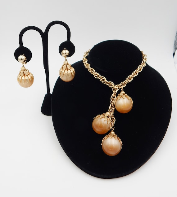 NAPIER Moonglow Champagne Drop Necklace Earrings - 1950 Set