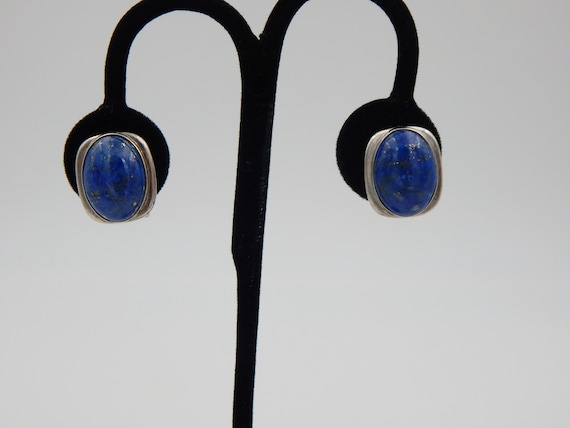 STERLING 925 Lapis (?) Mid Century Style Earrings… - image 1