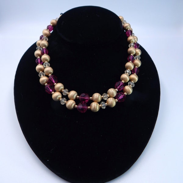 NAPIER Pink Glass Gold Bead Necklace - Eugene Bertolli Era 1963