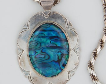 Navajo Abalone Pendant Necklace - Signed Morningstar