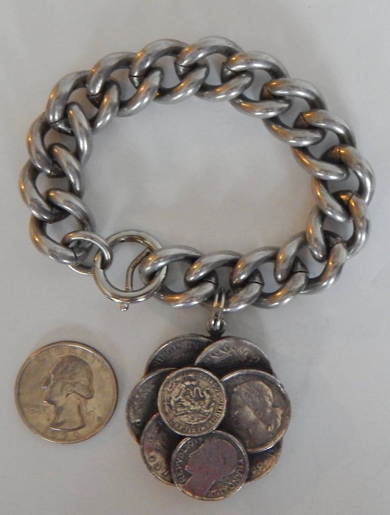 Amazing NAPIER Foreign Coin Charm Bracelet and Matching Earrings Unusual Piece