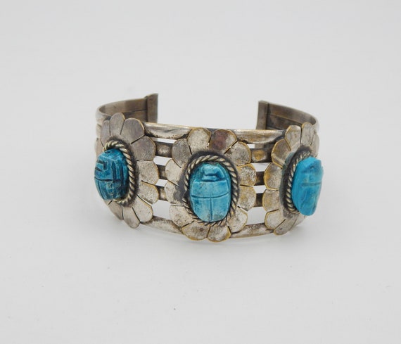 EGYPTIAN REVIVAL Scarab Cuff Bracelet - image 1