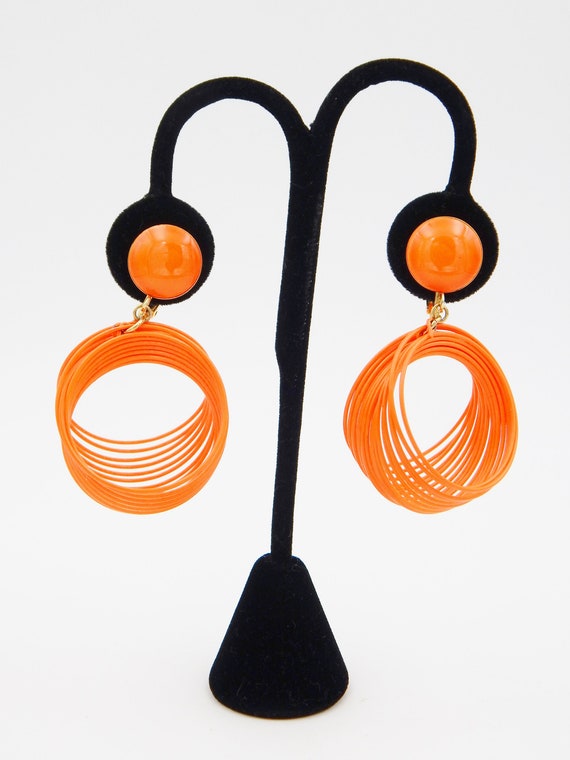 VENDOME Neon Orange Retro Mod Dangle Hoop Earrings