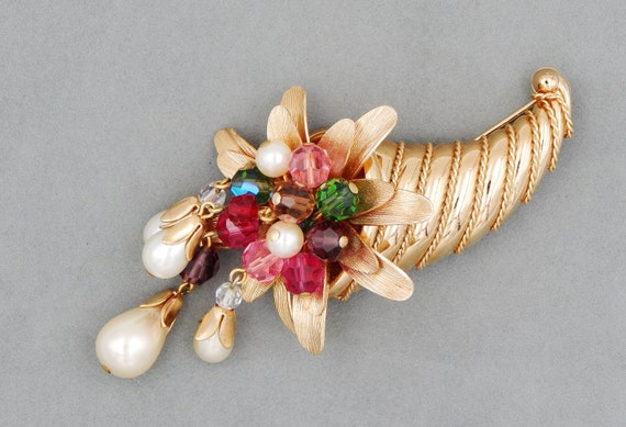 NAPIER Horn of Plenty Cornucopia Pearl Glass Bead… - image 1