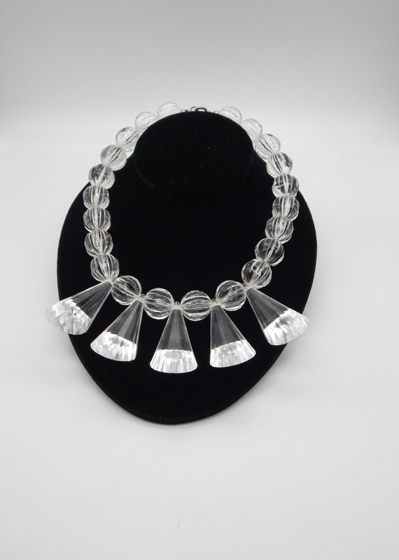 CLEAR LUCITE Bib Collar Necklace - Sculptural Drop