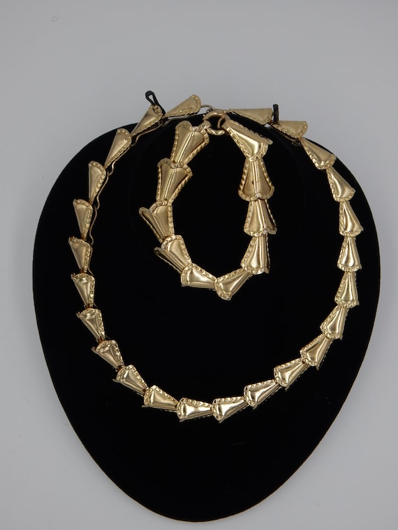 NAPIER Necklace & Bracelet Sculptural Art Deco Gold Plated - 1950
