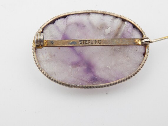 CARVED Amethyst Art Deco Sterling Pin Brooch - image 9