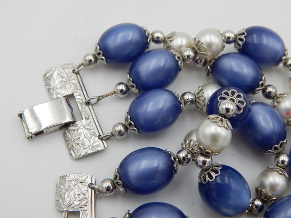 NAPIER Blue Moonglow & Faux Pearl Triple Strand B… - image 6