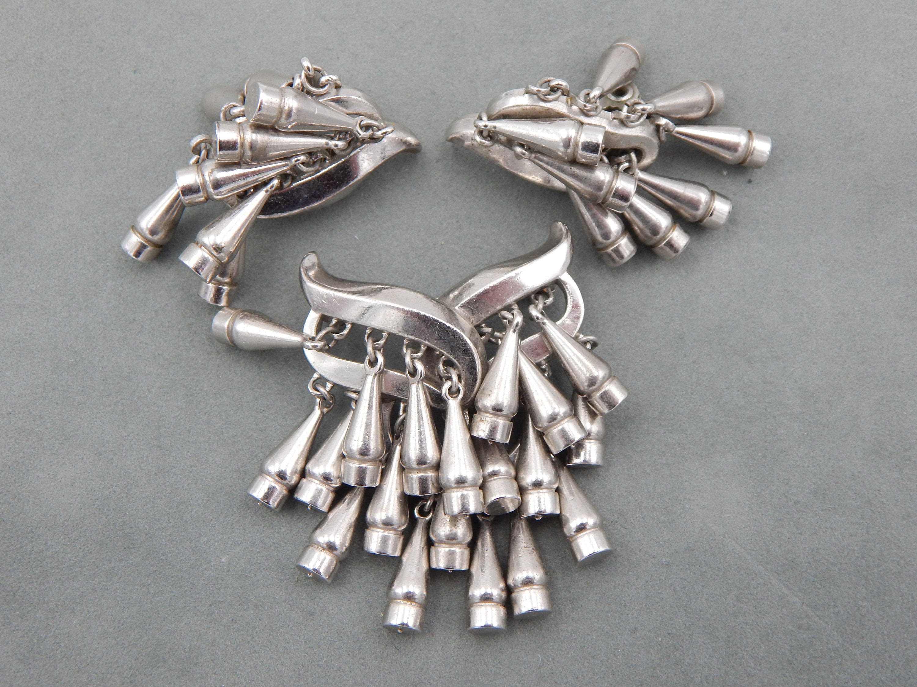 Vintage Large LOUIS BOOTH Sterling Silver Brass Pierced Earrings Modernist