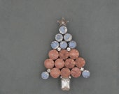 UNSIGNED Christmas Tree Pin - Pink Blue Pastel Rhinestones