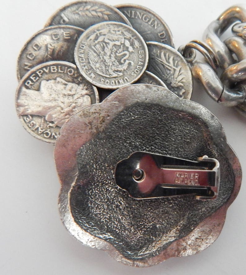 Amazing NAPIER Foreign Coin Charm Bracelet and Matching Earrings Unusual Piece
