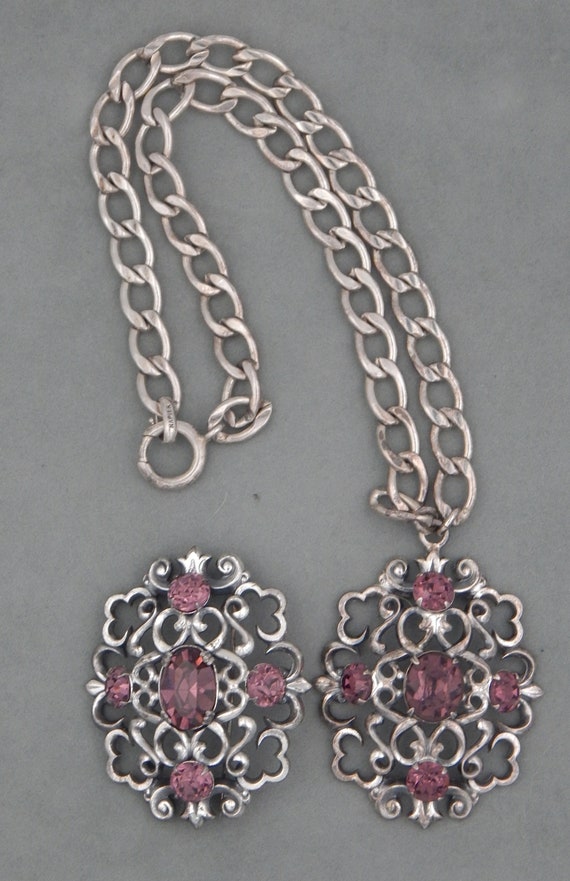 NAPIER Purple Silver Filigree Pendant Necklace & … - image 2