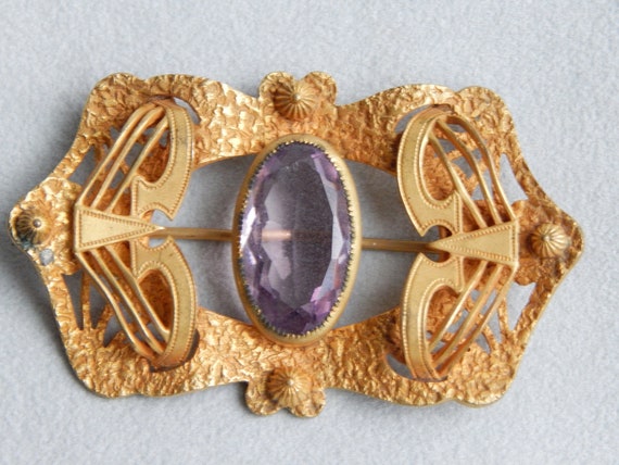 ART NOUVEAU Amethyst Glass Gem - Ornate