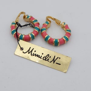 MIMI di N Pink Green Enamel Hoop Earrings - Preppy