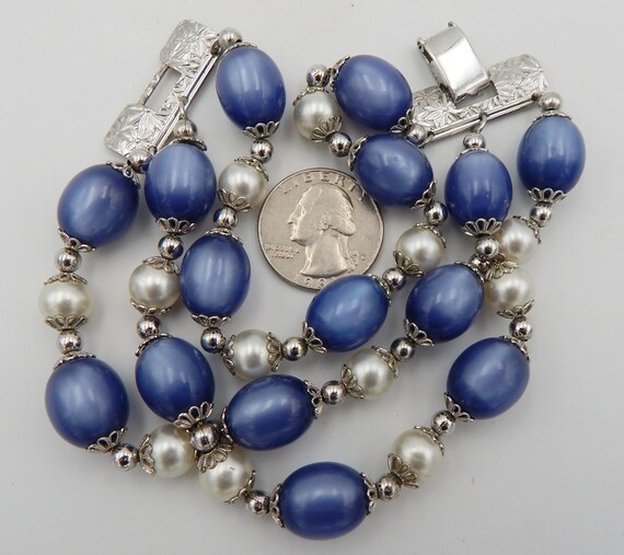 NAPIER Blue Moonglow & Faux Pearl Triple Strand B… - image 5