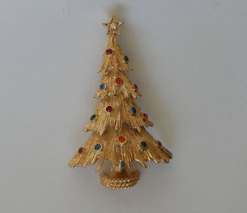 Rhinestone Christmas Tree Pin Wonderful Etsy