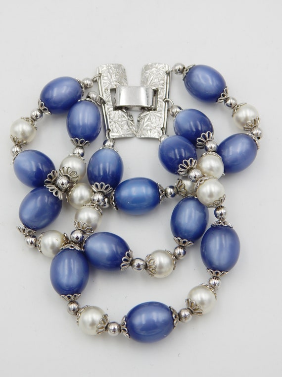 NAPIER Blue Moonglow & Faux Pearl Triple Strand B… - image 2