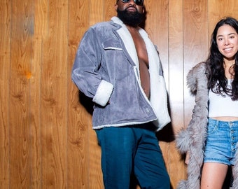 Ramblin' Man - Années 1970, gris, manteau en peau de mouton retourné, blouson aviateur, manteau Penny Lane, manteau presque célèbre, spectacle des années 70, véritable vintage, manteau afghan